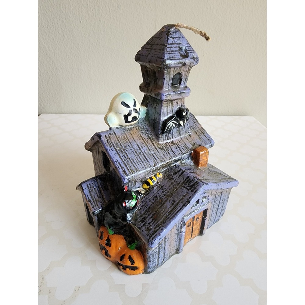 Vtg Halloween Candle Wax Haunted House Ghost Black Cat Unused Decor Novelty